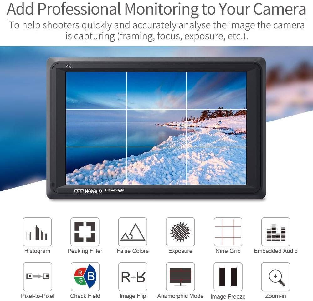 7 Inch 2200nit DSLR Camera Field Monitor Full HD 4K HDMI F6666