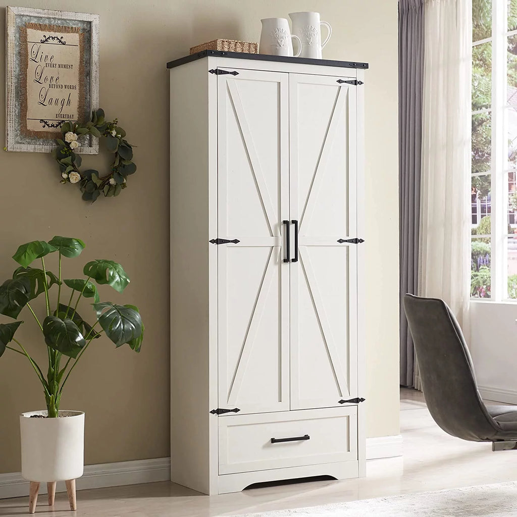 White 2-Door Storage Cabinet with Drawer W264