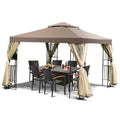 10 x 10 ft Outdoor Patio Gazebo with Taupe Brown Canopy and Mesh Sidewalls O759