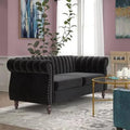 Black Velvet Rolled Arm Chesterfield Sofa E78816