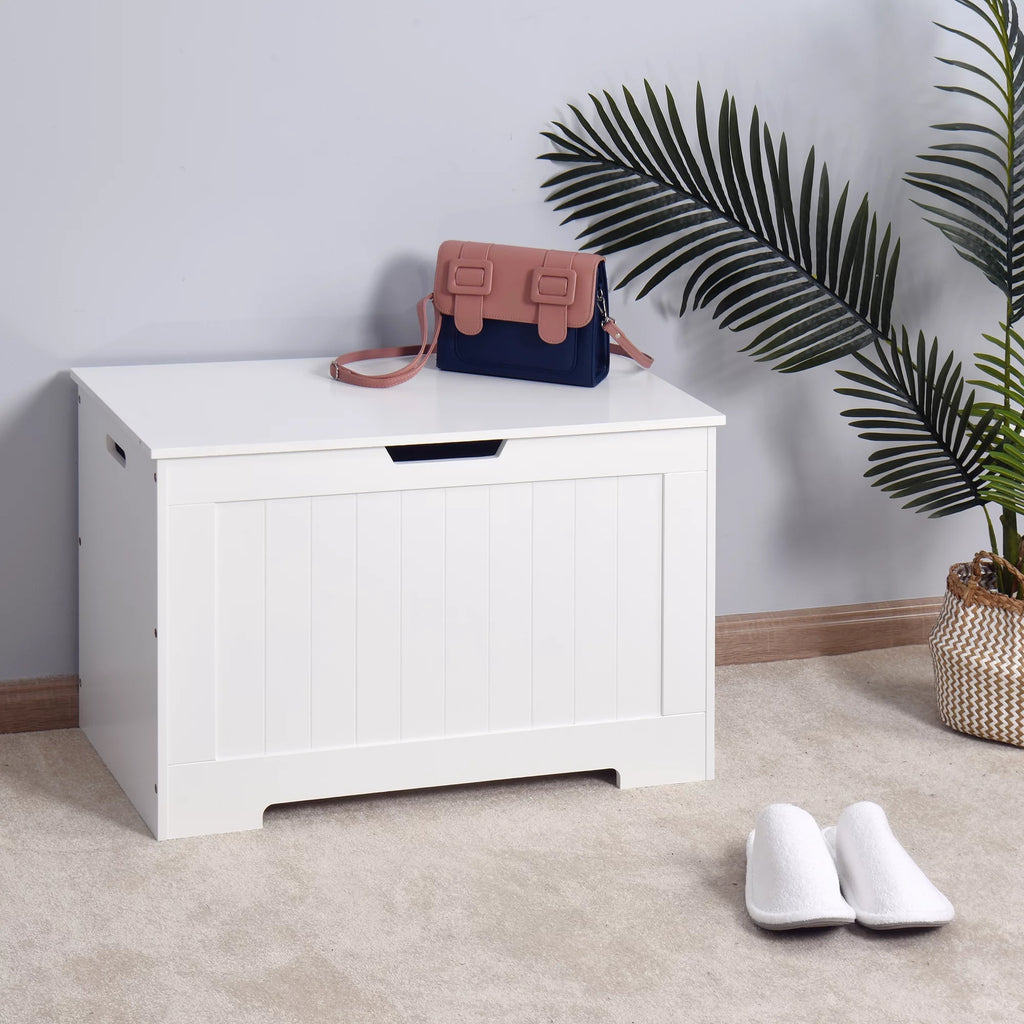 White Lift Top Storage Bench with Safety Hinge B508