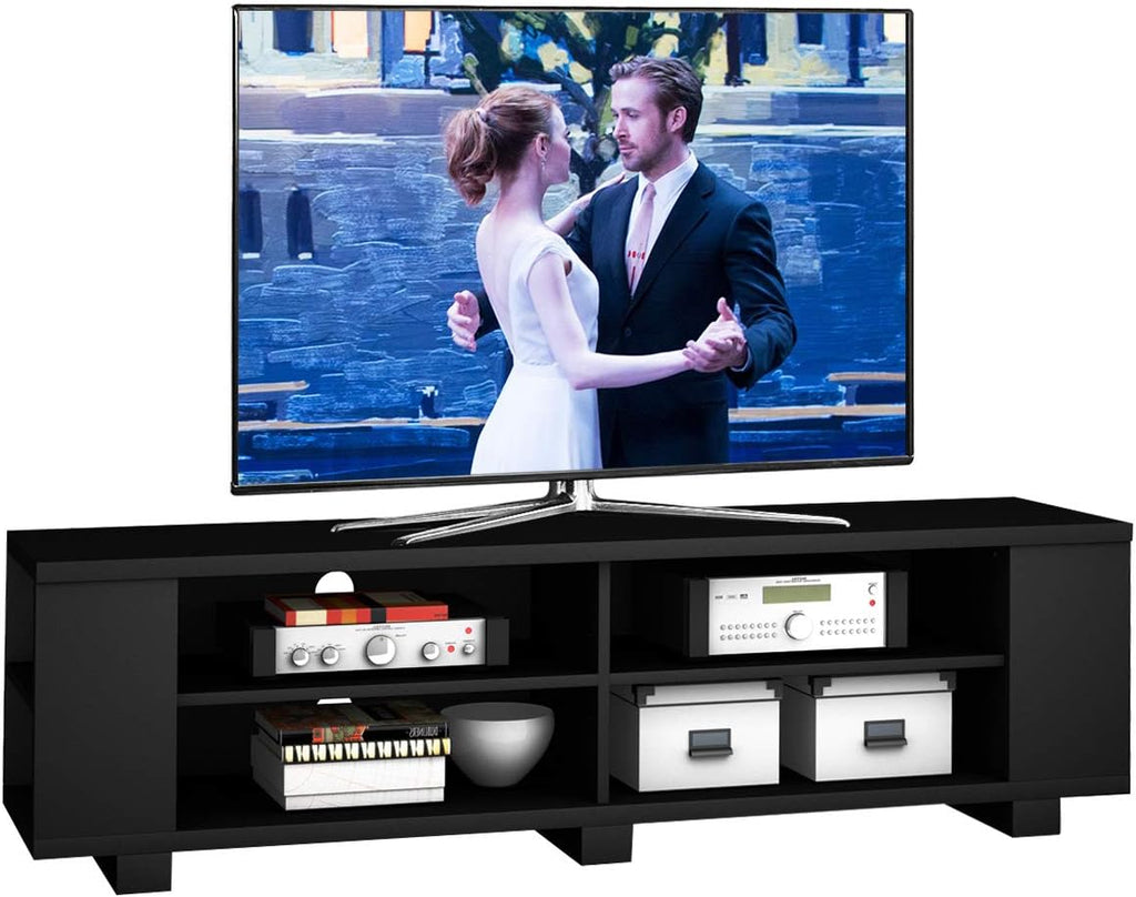 White Oak Wood TV Stand with 8 Open Shelves Z1511
