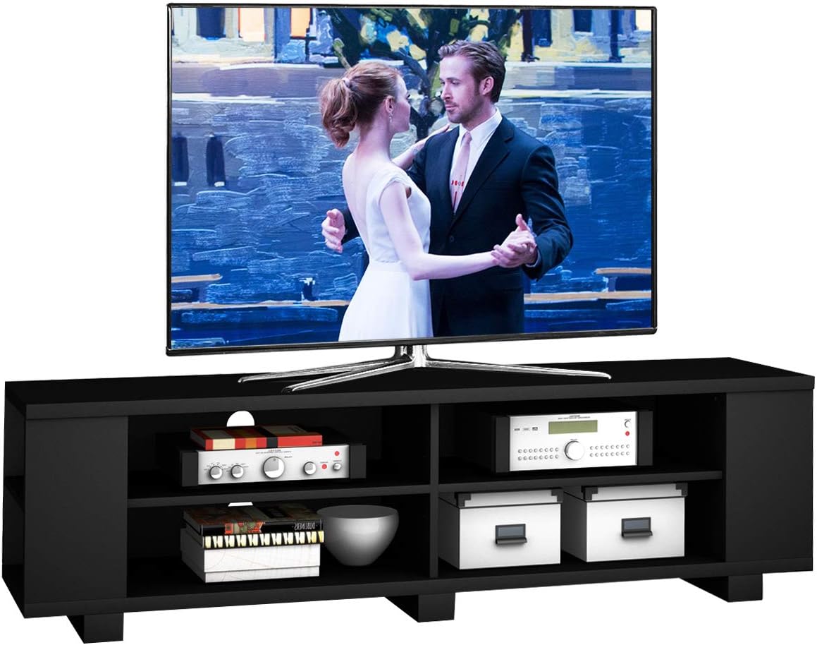 White Oak Wood TV Stand with 8 Open Shelves Z1511