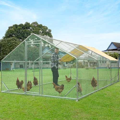 Large Metal Chicken Coop Run with Waterproof Cover L4176