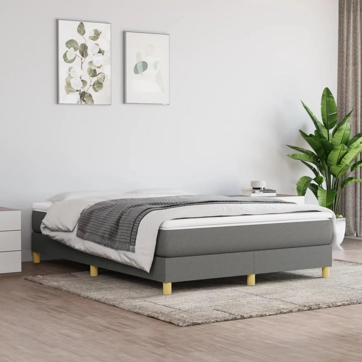 Full Size Fabric Box Spring with Wooden Slat Support C891043
