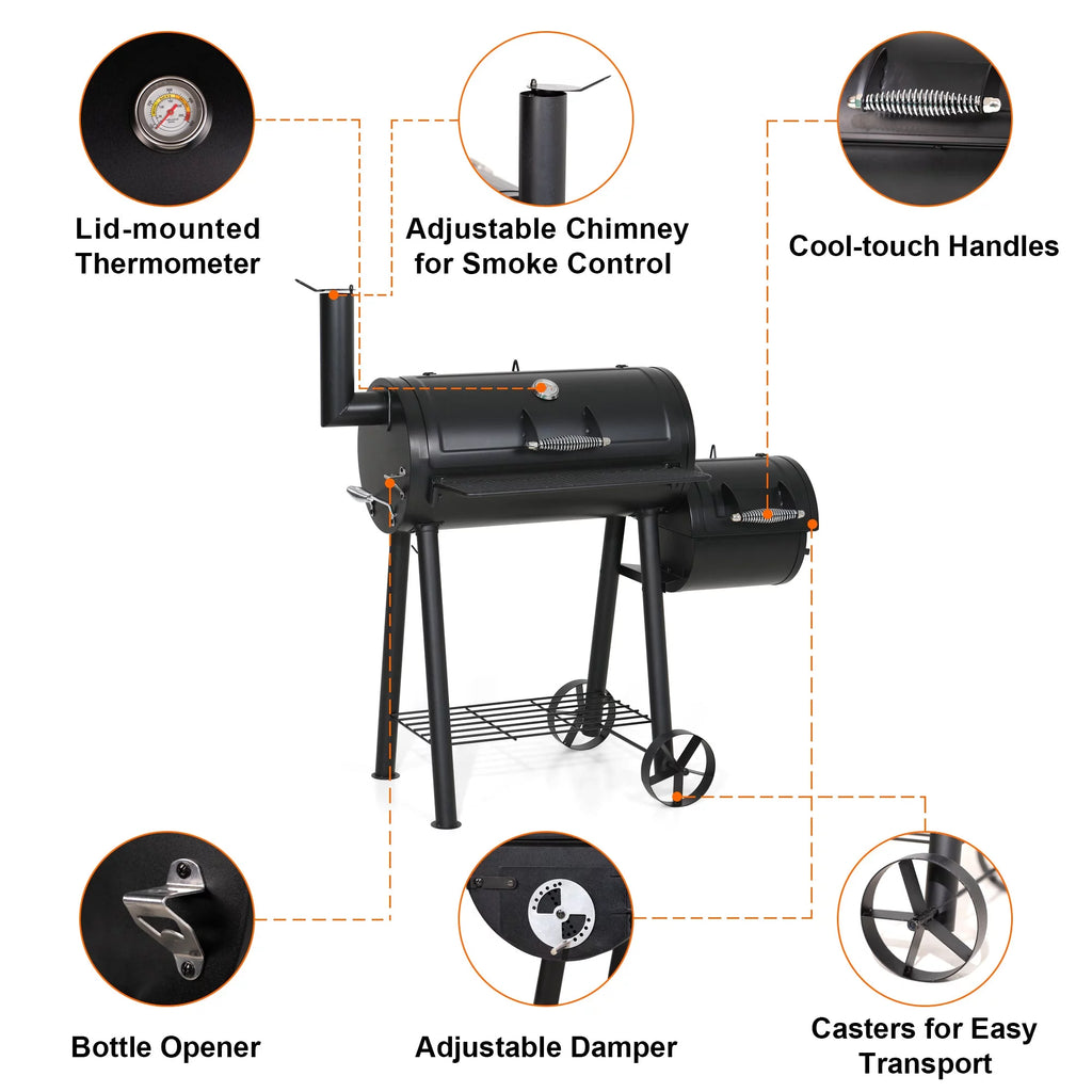 Portable Charcoal Grill with Offset Smoker M640619