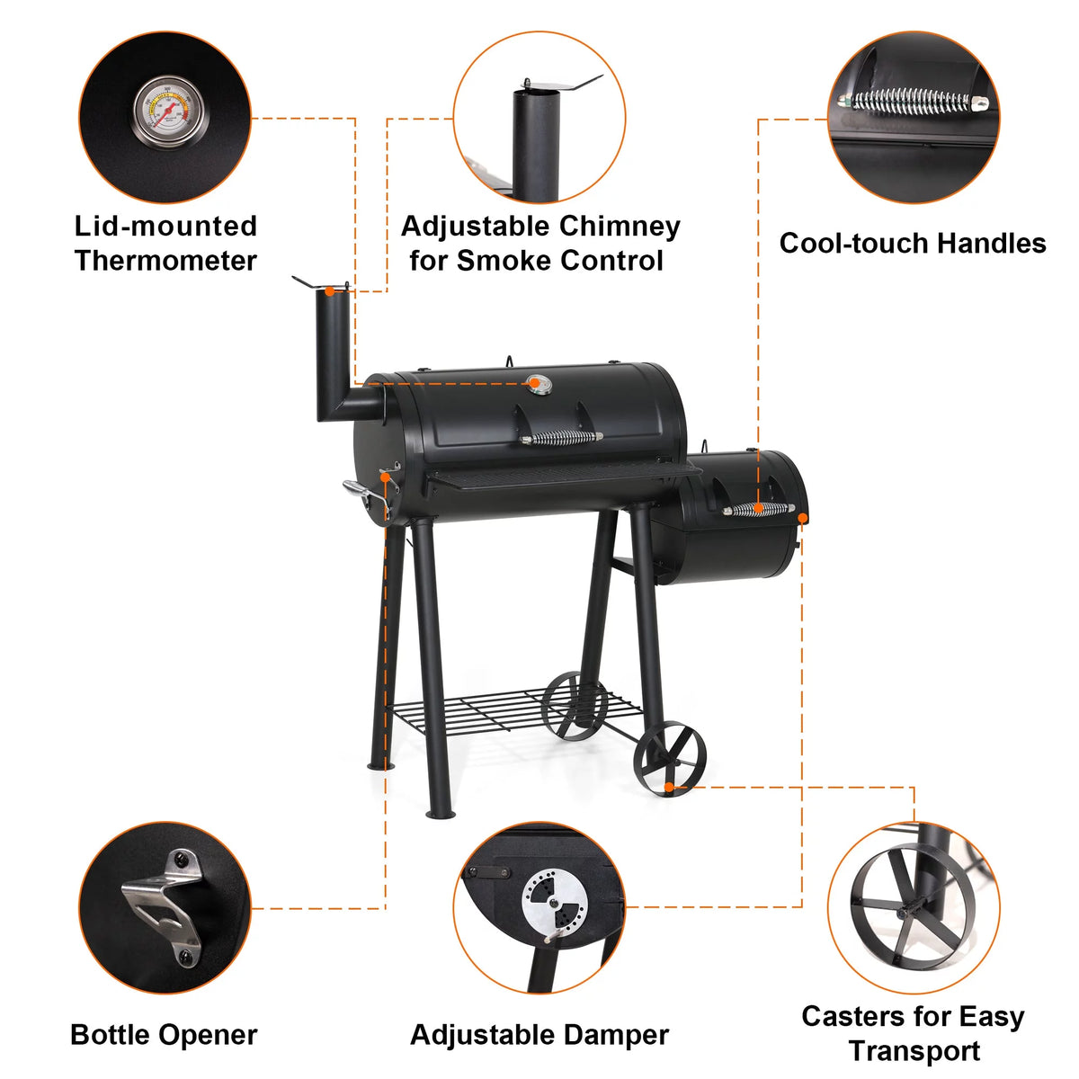 Portable Charcoal Grill with Offset Smoker M640619