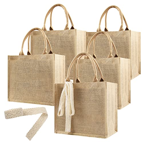 8 Pcs Burlap Tote Bags with Ribbon Z4812