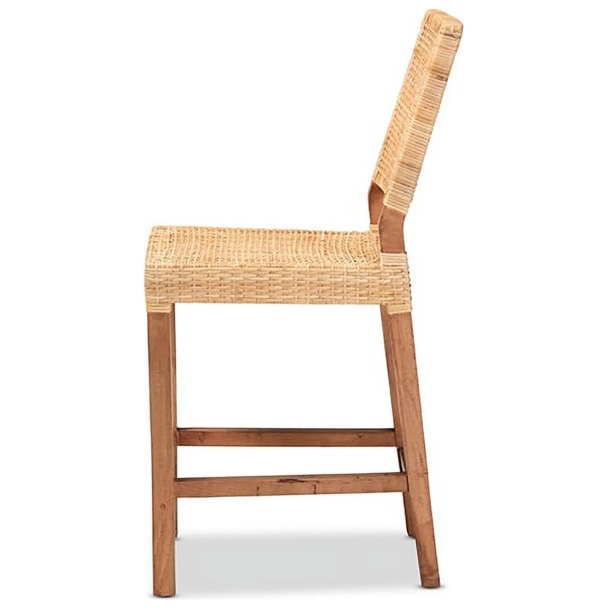 Natural Brown Rattan and Walnut Brown Wood Counter Stool L2909