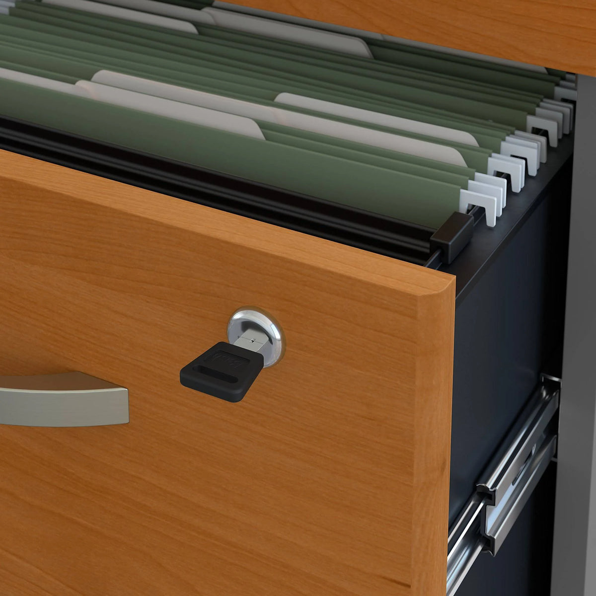 Natural Cherry Office Desk with Mobile File Cabinet E110