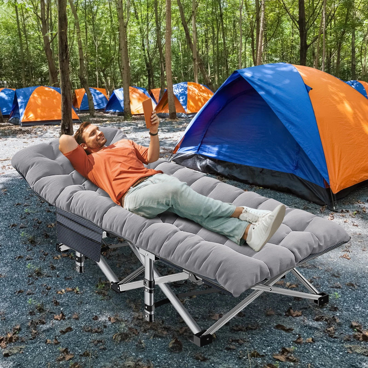 Oversized XXL Folding Camping Cot with 2 Sided Mattress & Carry Bag N6320