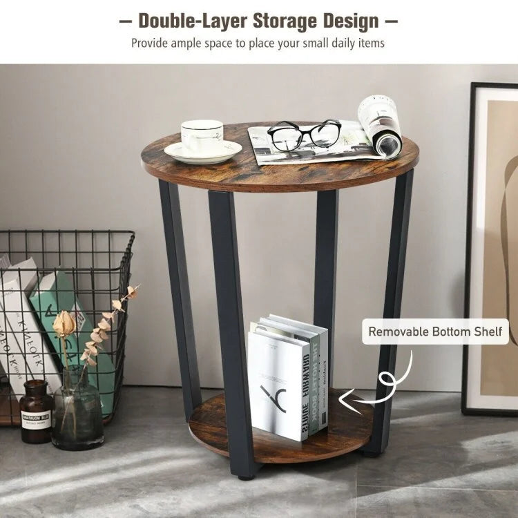 2-Tier Round End Table with Storage Shelf Y229529