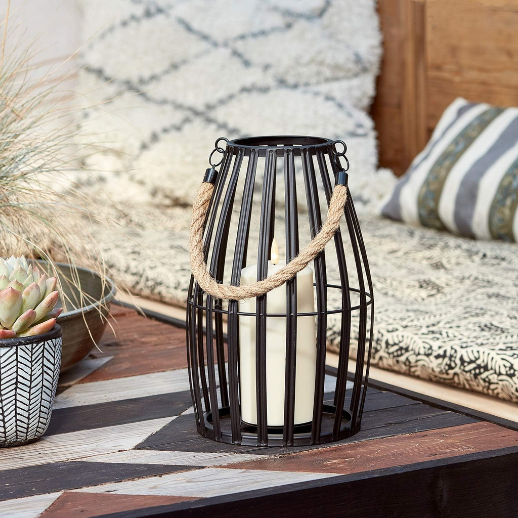 Black Slatted Metal LED Flameless Candle Lantern K200945