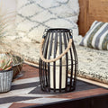 Black Slatted Metal LED Flameless Candle Lantern K200945