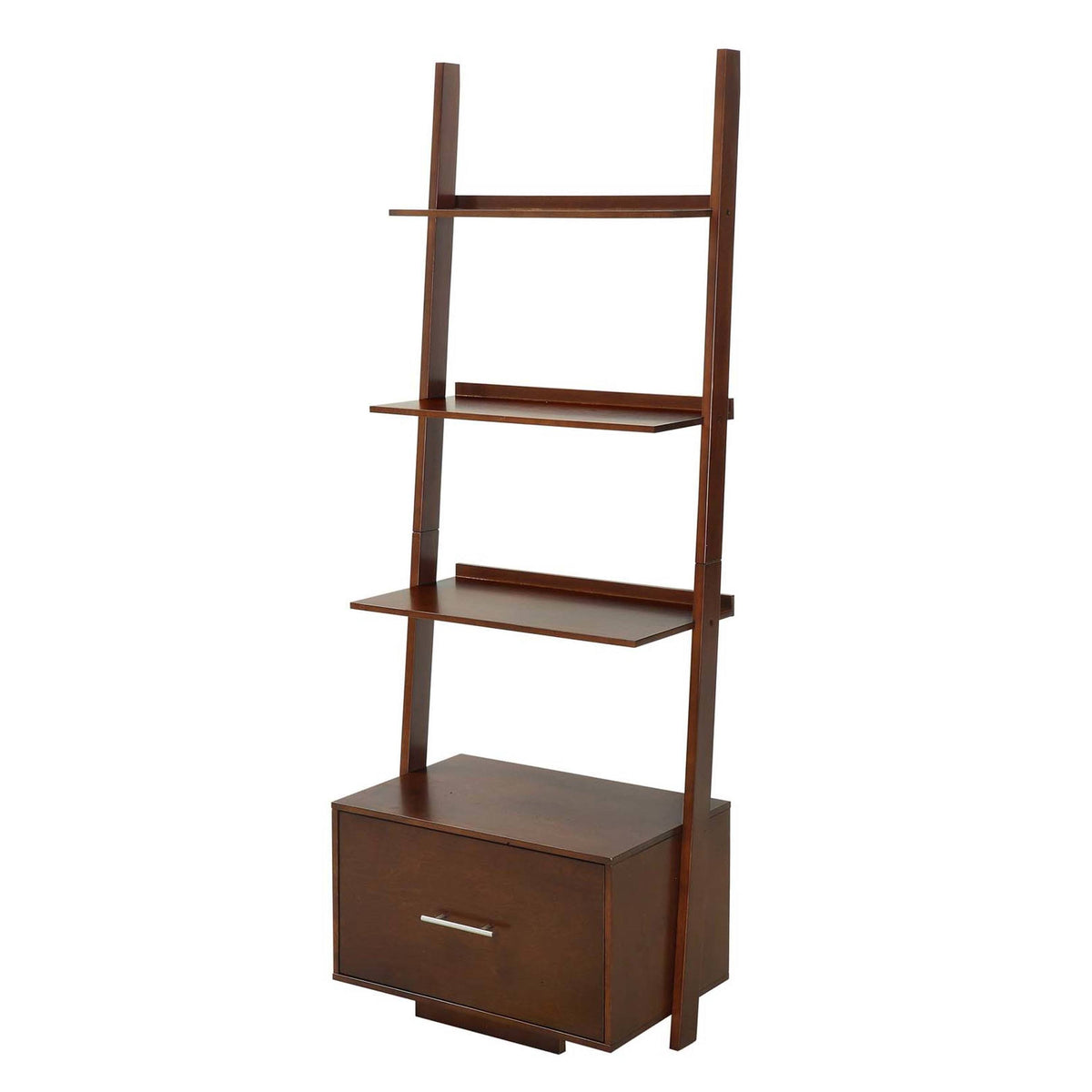 Espresso Ladder Bookcase with File Drawer W12138