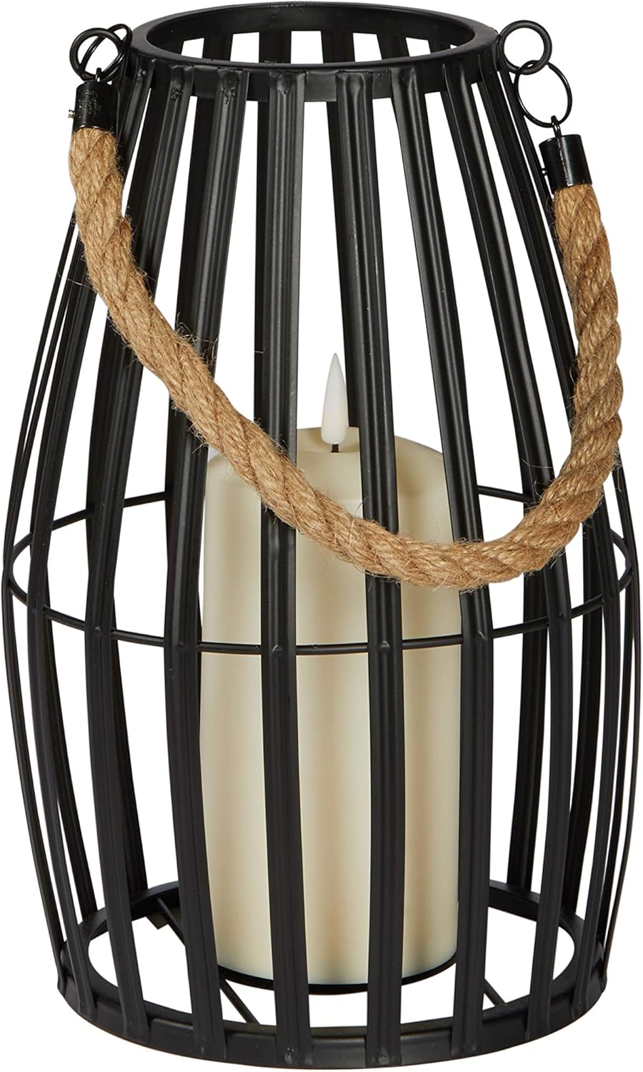 Black Slatted Metal LED Flameless Candle Lantern K200945
