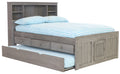 Charcoal Gray Solid Pine Full Captains Bookcase Bed with 3 Drawers and Twin Trundle I352