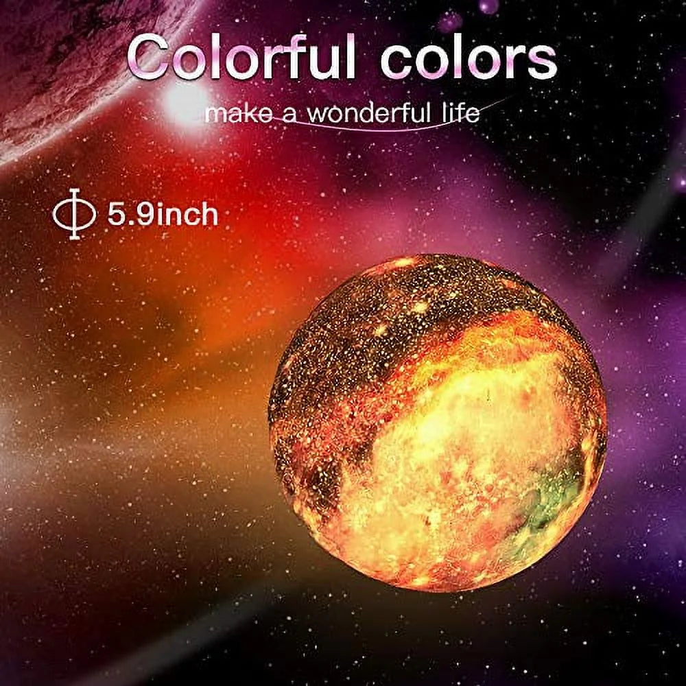 Moon Lamp Kids Night Light 5.9 inch 16 Colors LED 3D Star Moon Light with Wood Stand T282