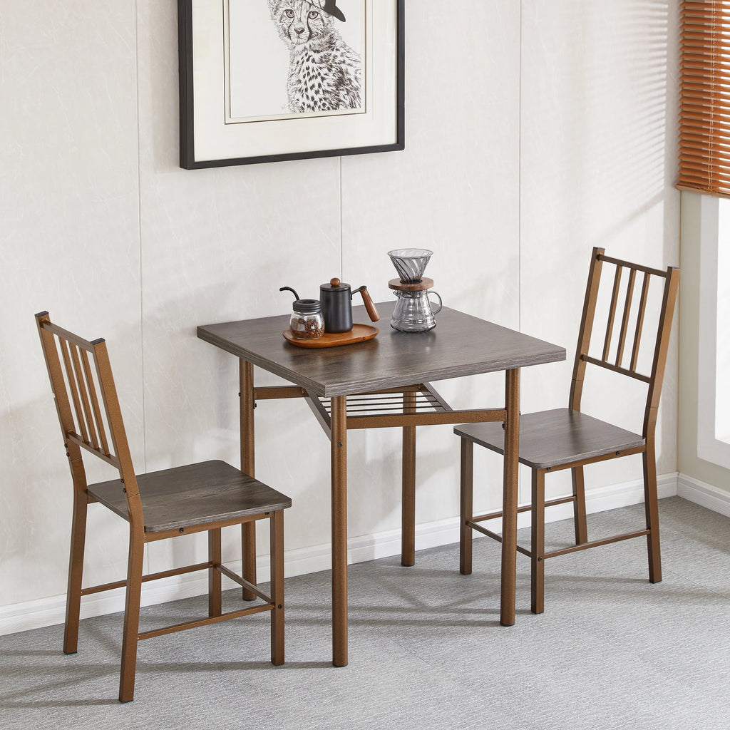 Metal and Wood Square Dining Set for 2 P969863