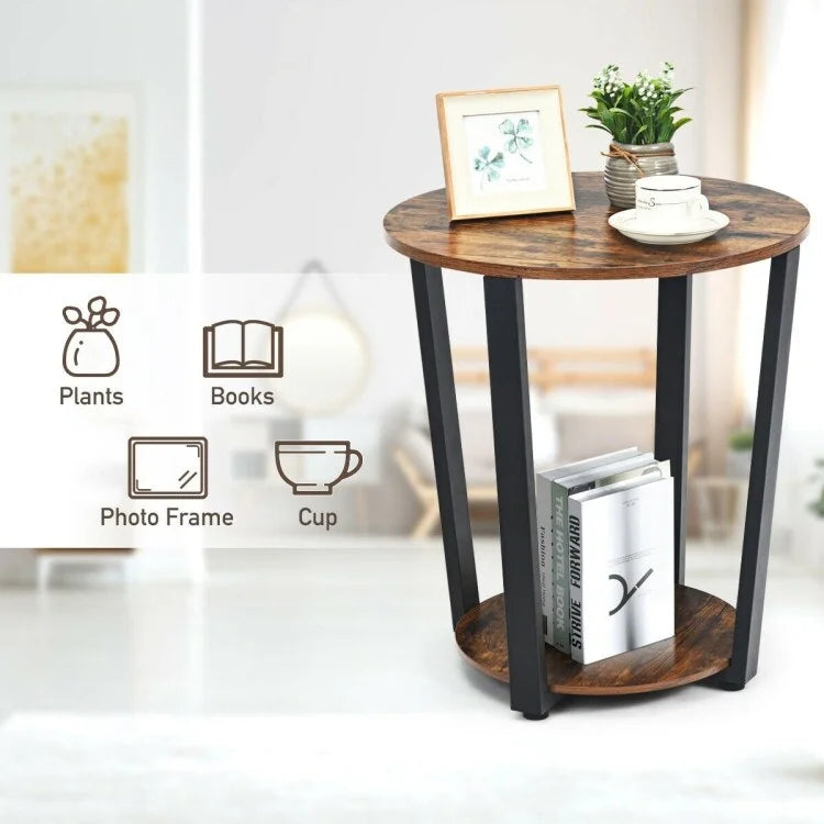 2-Tier Round End Table with Storage Shelf Y229529
