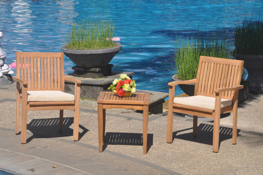 Teak 3 Pc Dining Set with Side Table and 2 Stacking Arm Chairs J98175