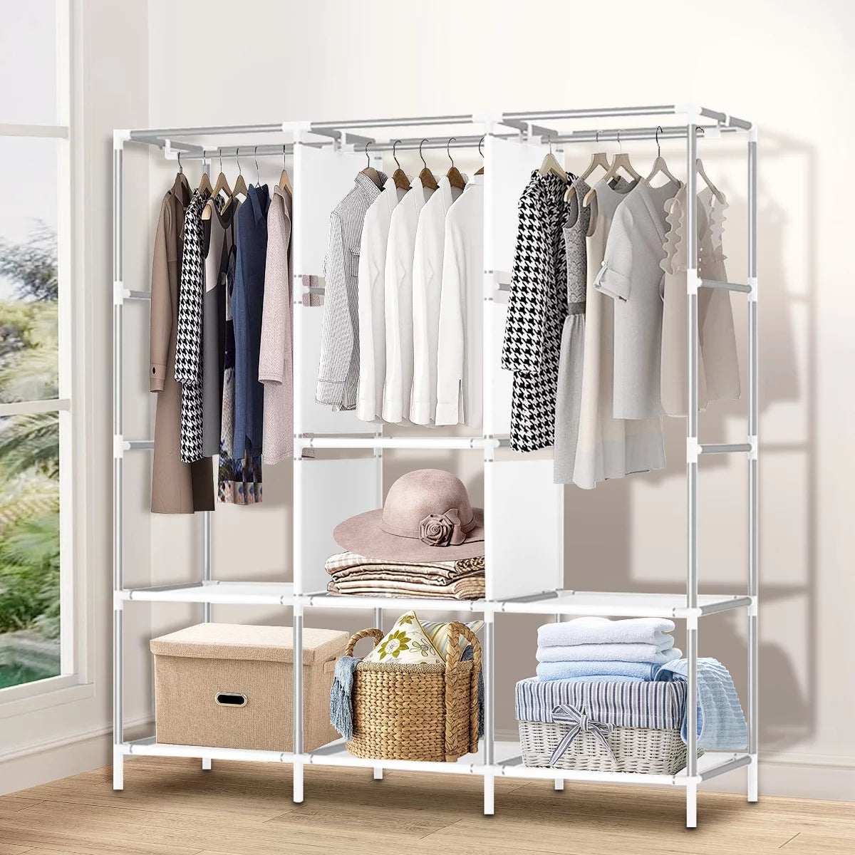 Portable Closet with Cover 50x17x67inch Gray N61959