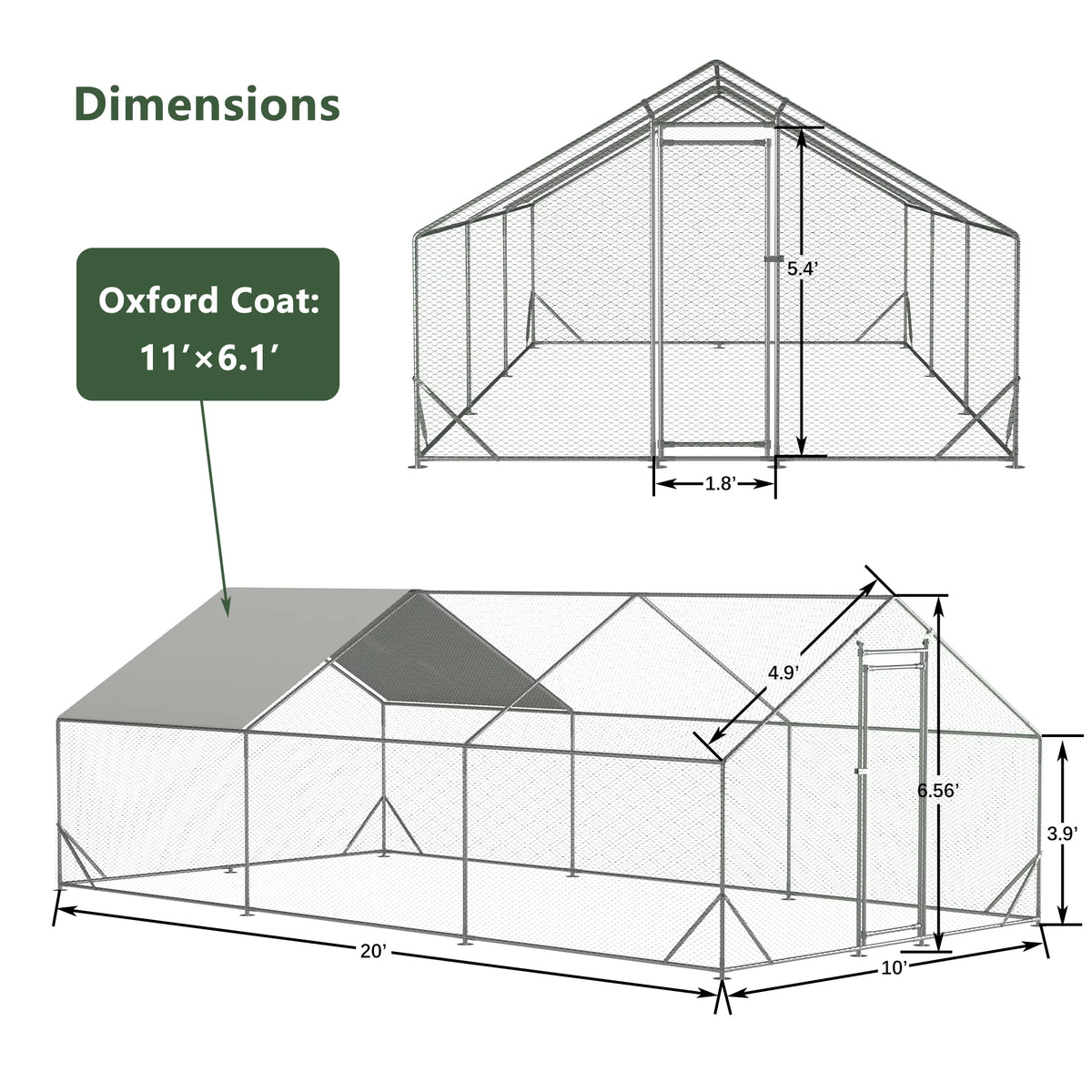 Large Metal Walk-in Chicken Coop with Waterproof Cover M5872