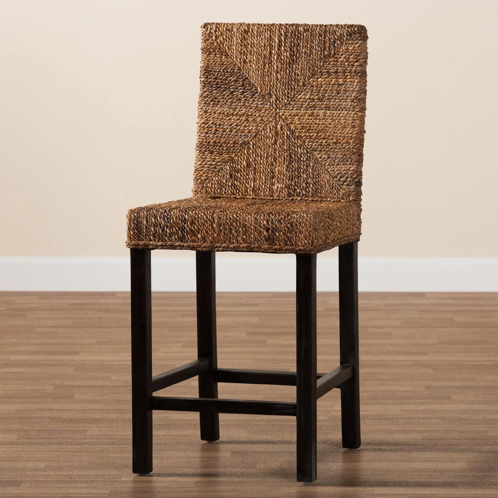 Dark Brown Mahogany Wood and Seagrass Counter Stool Q6697