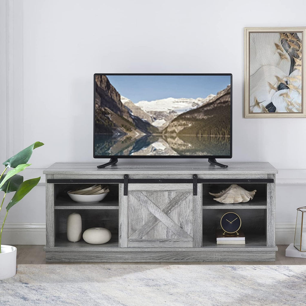 Grey Sliding Barn Door TV Stand with Storage Cabinet D576722