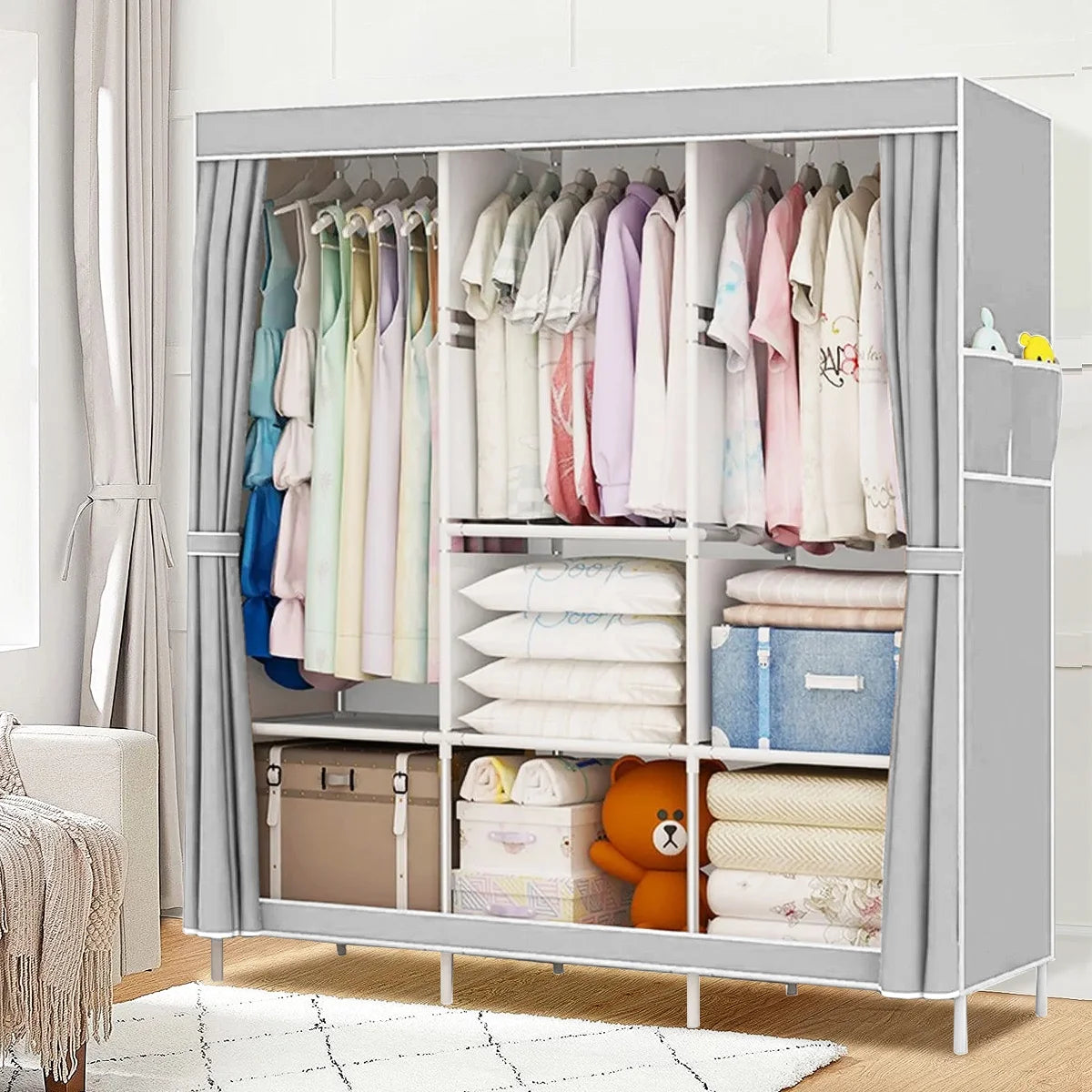 Portable Closet with Cover 50x17x67inch Gray N61959