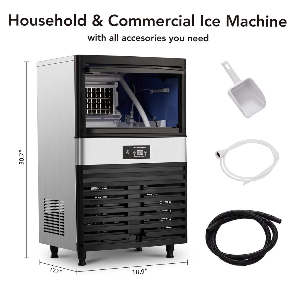 Commercial Stainless Steel Ice Maker with 44lbs Ice Storage P7226
