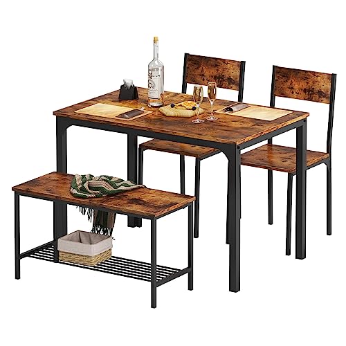 Rustic Oak 4 Piece Dining Table Set with Chairs and Bench Y36574
