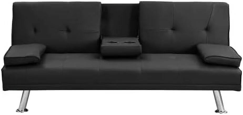 Convertible Folding Futon Sofa Bed with Metal Legs & 2 Cupholders G127958