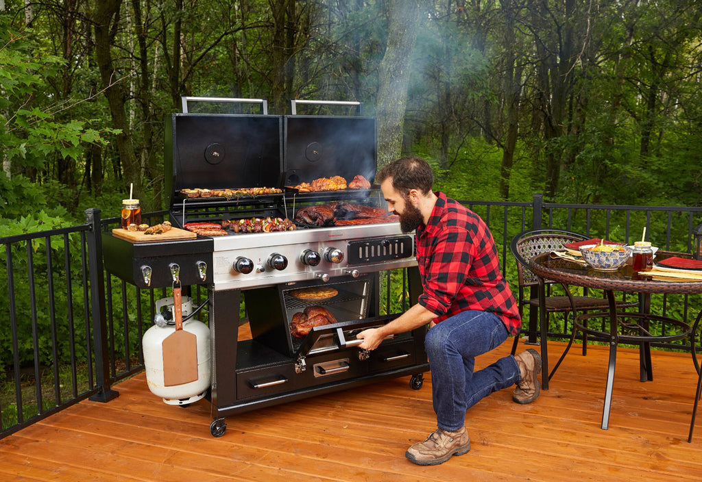 Gas and Charcoal Combo Grill with Electric Smoker F44844