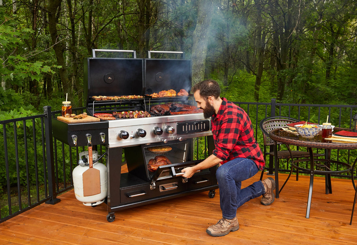 Gas and Charcoal Combo Grill with Electric Smoker F44844