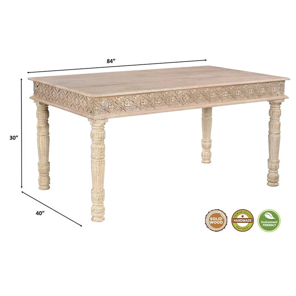 84" Carved Solid Wood Dining Table in White T28712