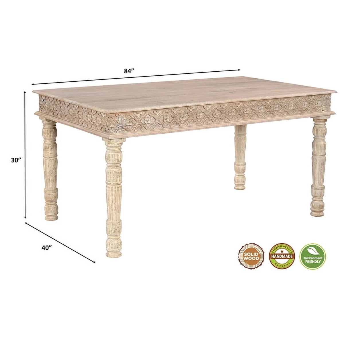 84" Carved Solid Wood Dining Table in White T28712