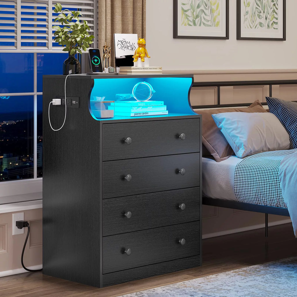 Black 4 Drawer Dresser with Charging Station U5947