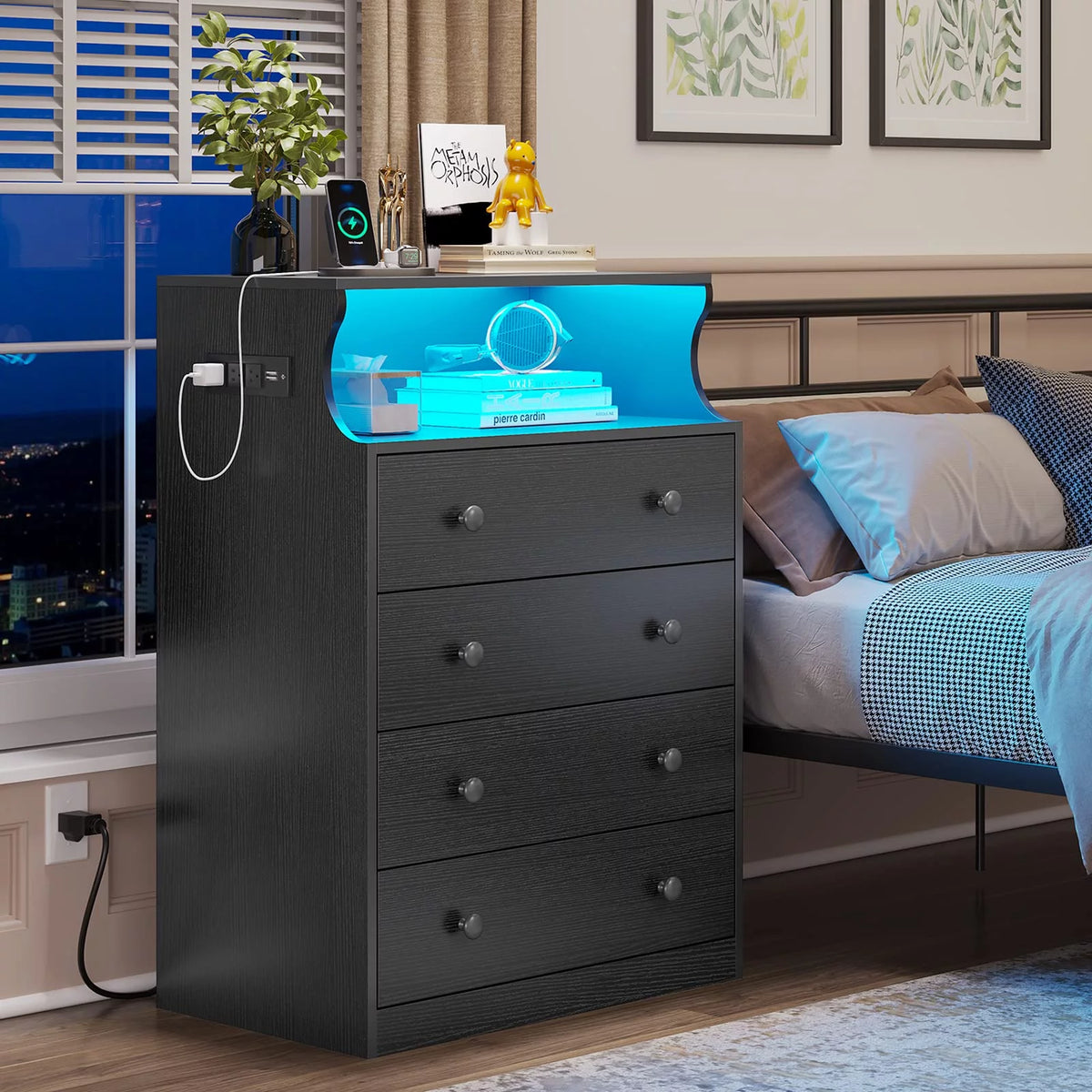 Black 4 Drawer Dresser with Charging Station U5947