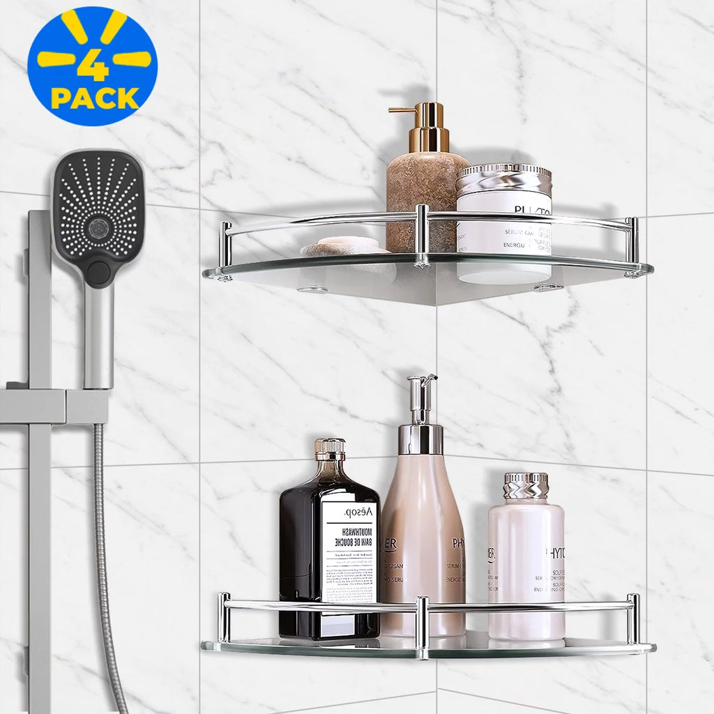 4 Pack Tempered Glass Floating Wall Shelves E334325