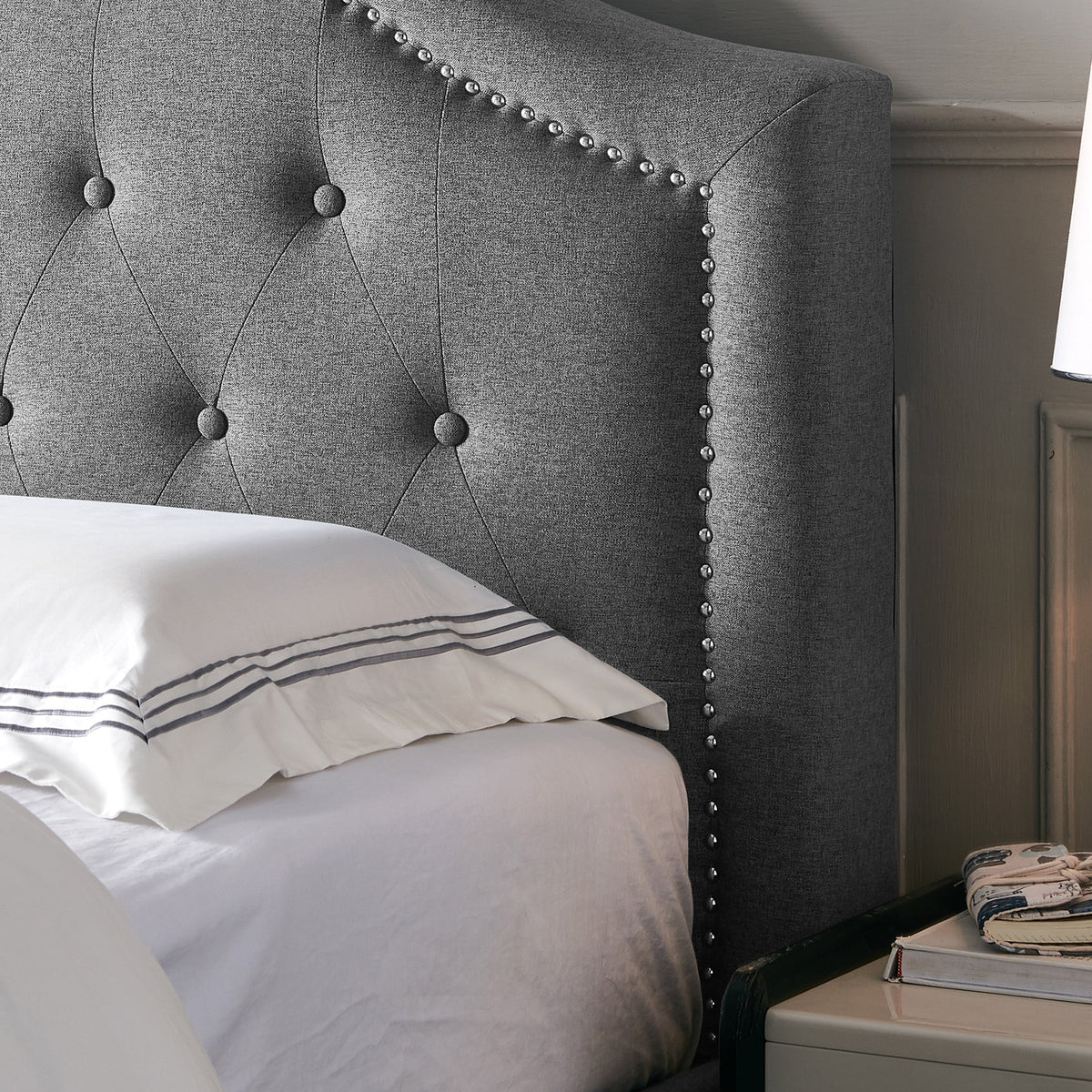 Charcoal Gray and Black Upholstered Twin Headboard Q2571