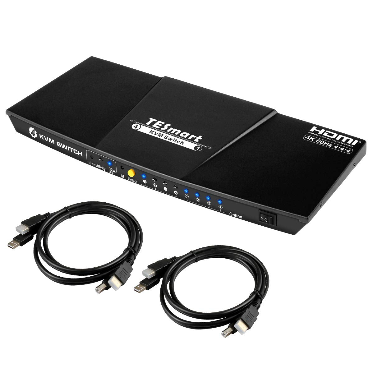 4K HDMI 4x1 KVM Switch with 2 Pcs 5ft KVM Cables C945