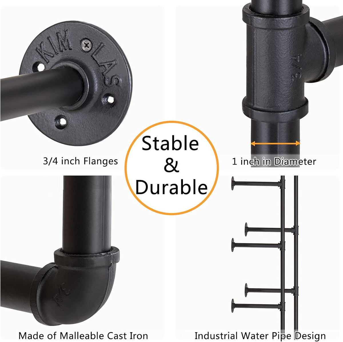 Iron Pipe Shelf Wall Mount 2 Pack 5 Tier Q55593