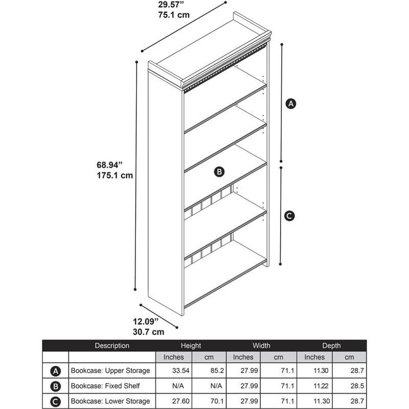 5 Shelf Bookcase in Antique Black Y6883