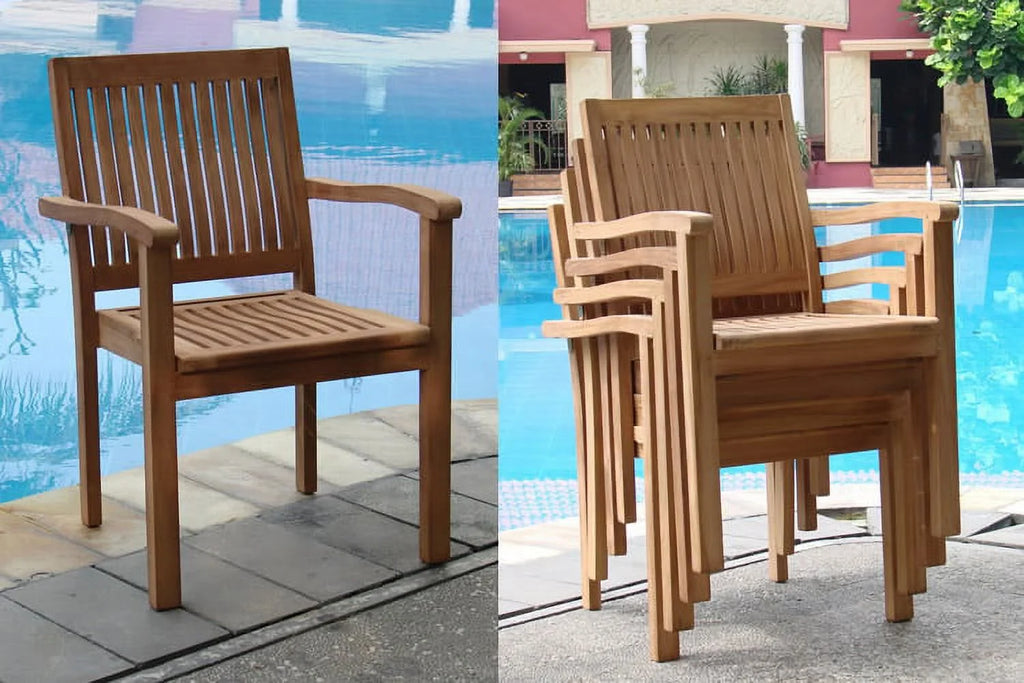 Teak 3 Pc Dining Set with Side Table and 2 Stacking Arm Chairs J98175