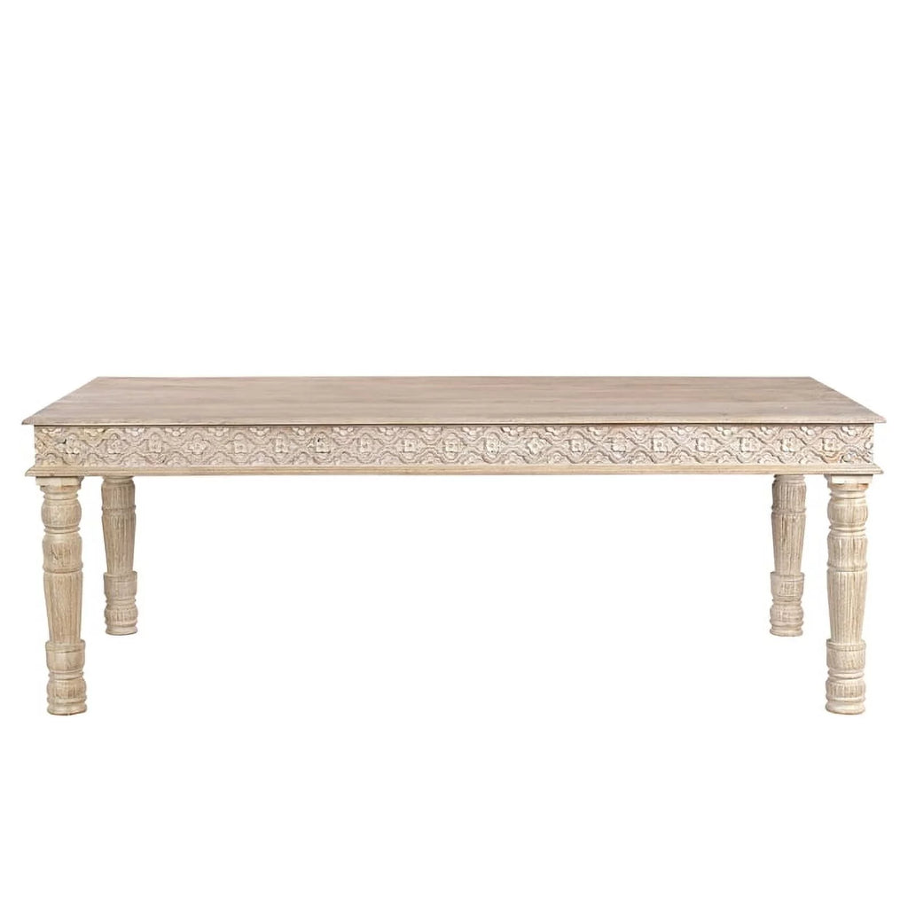 84" Carved Solid Wood Dining Table in White T28712