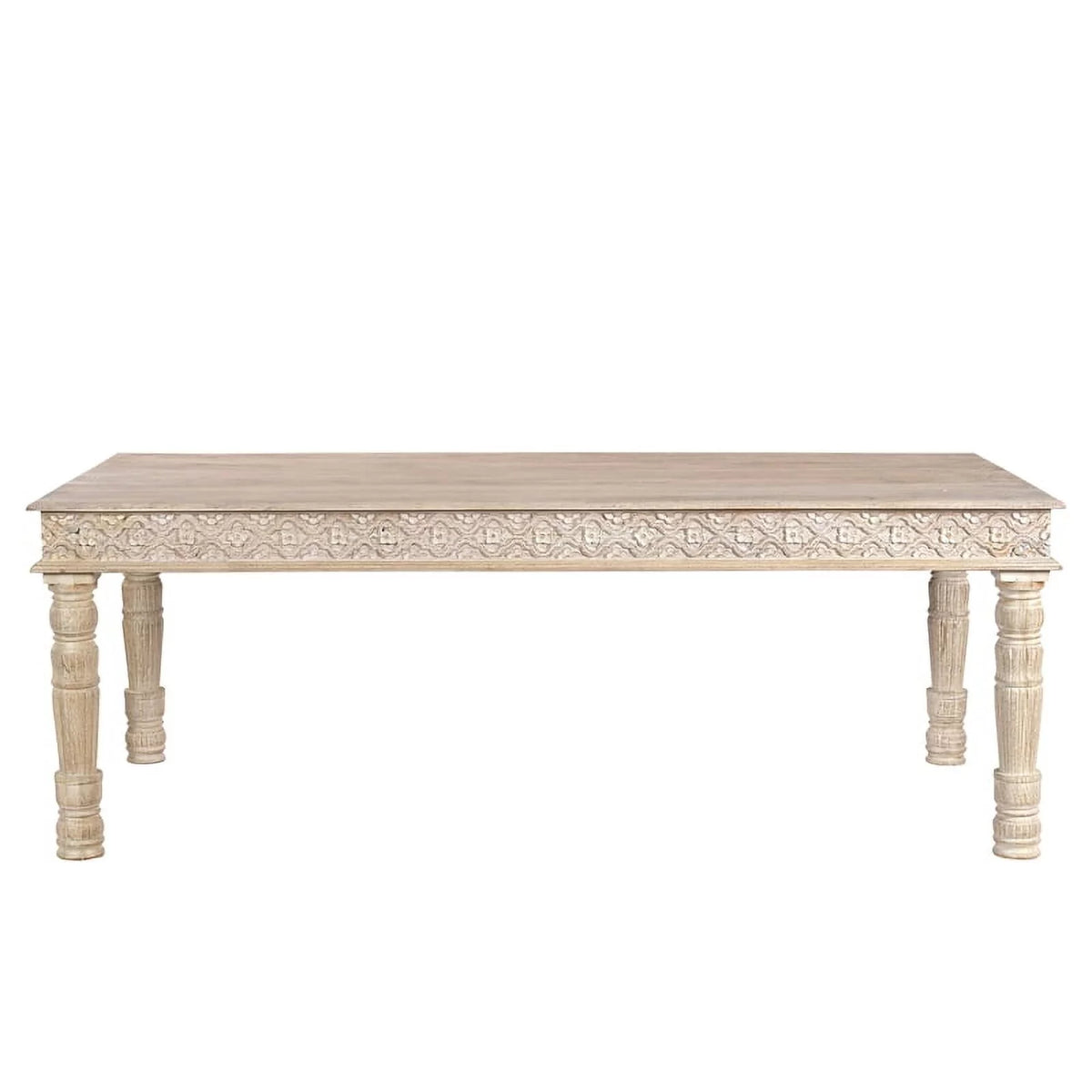 84" Carved Solid Wood Dining Table in White T28712