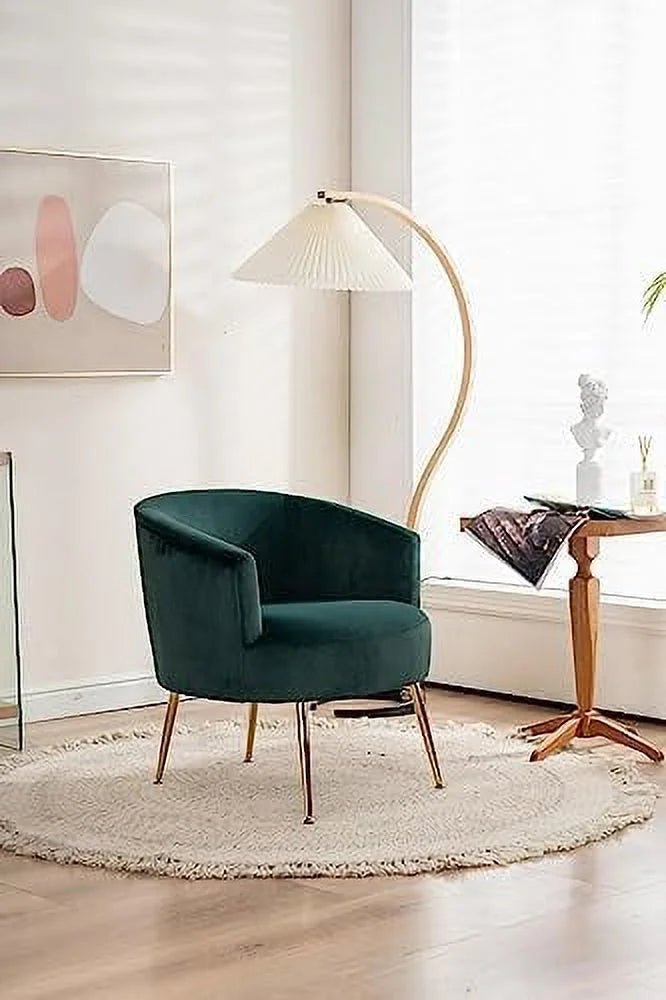 Dark Green Velvet Barrel Accent Chair with Gold Metal Legs O214509