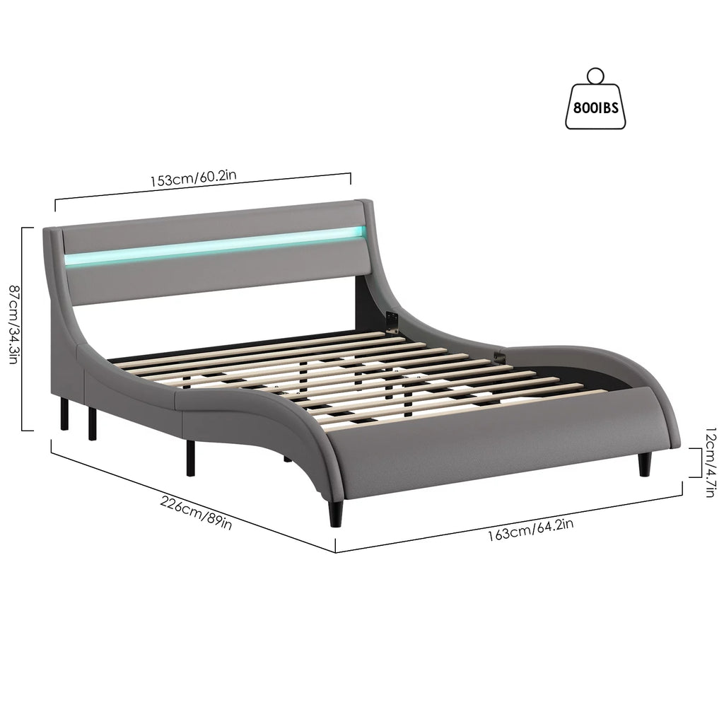 White Full Size Wooden Platform Bed Frame with Adjustable Upholstered Headboard X394