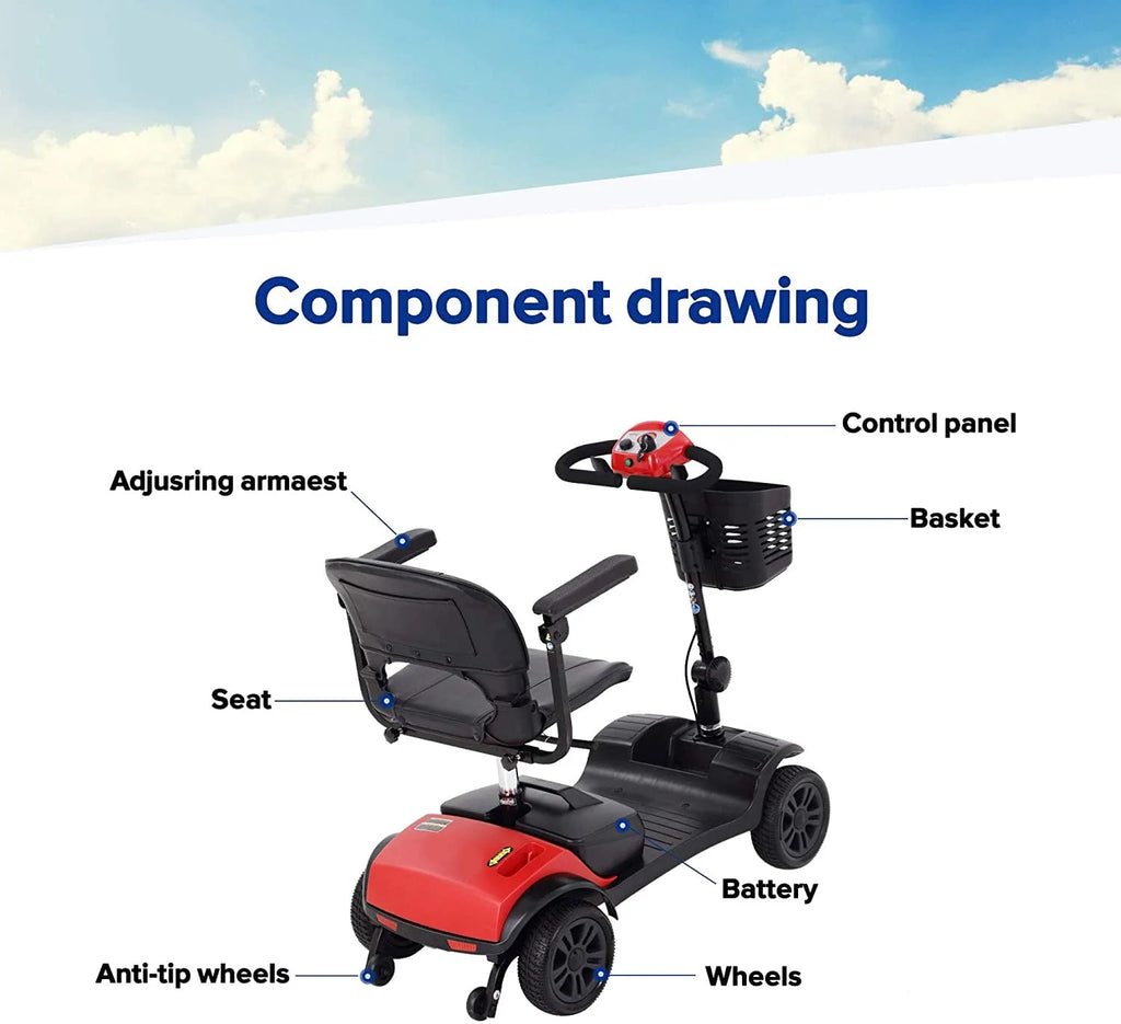 4 Wheel Heavy Duty Electric Scooter with Sliding Swivel Seat, 265lbs, Red A327